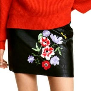 5/$25 Vegan Leather Floral Embroidered Skirt